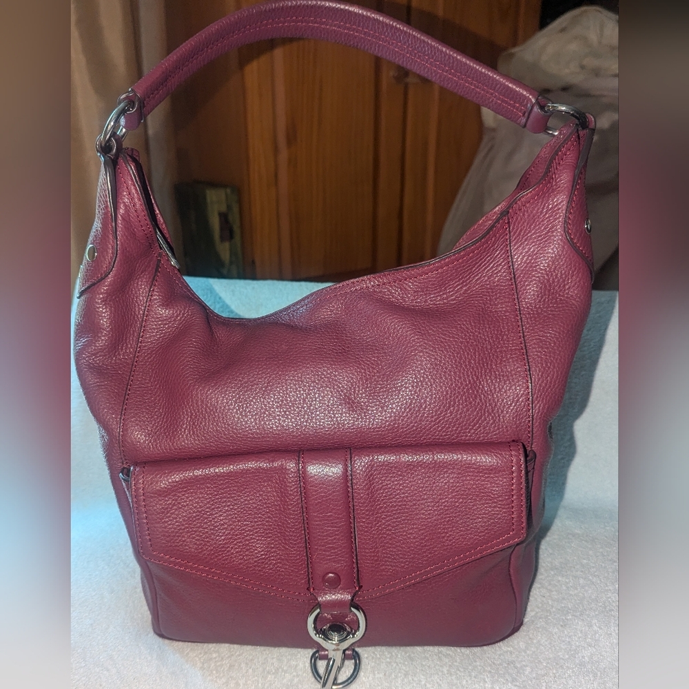 Rebecca Minkoff Hudson Moto Hobo pebbled leather shoulder bag.